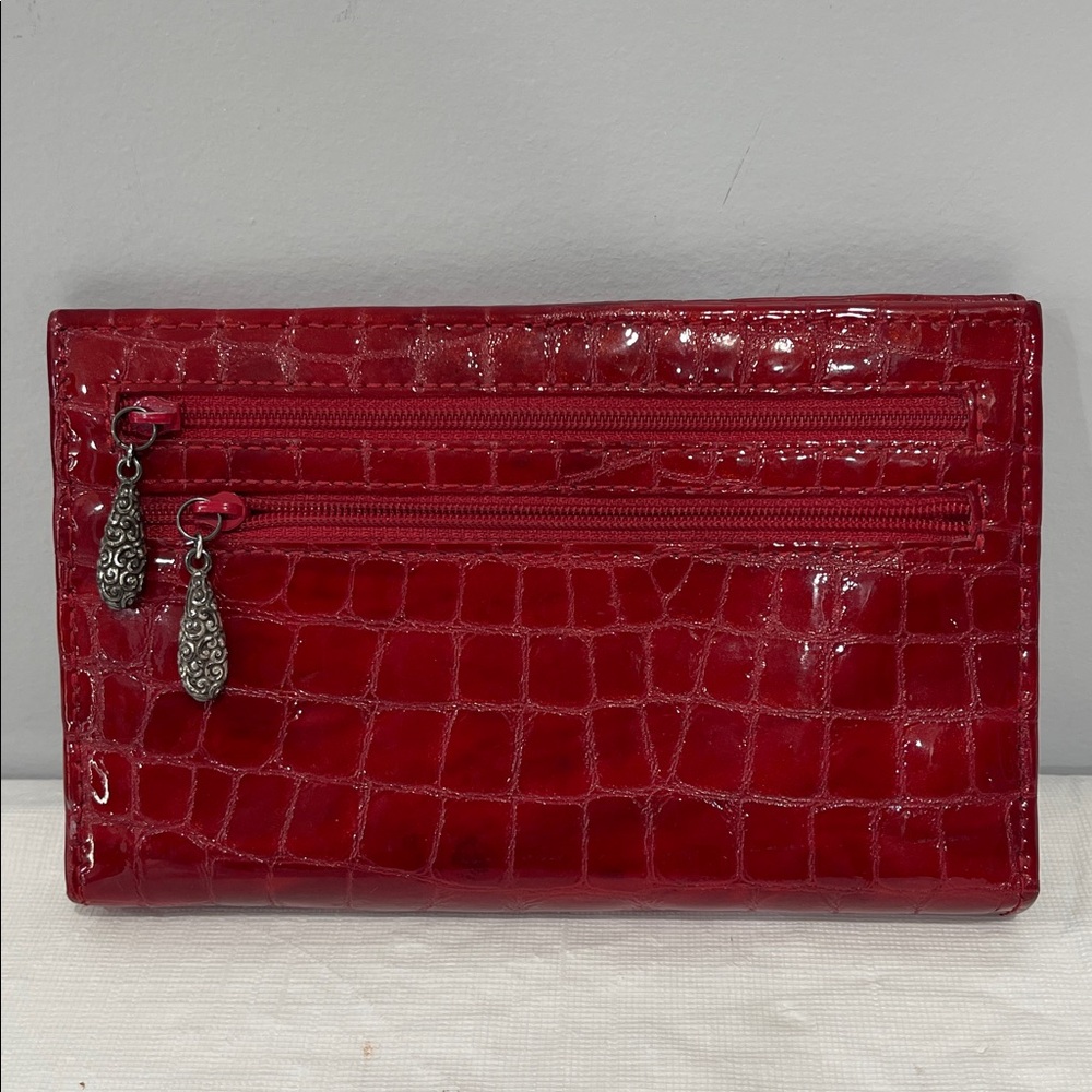Brighton Red Croc Cher Portfolio Wallet patent red leather vintage pen pocket - Picture 4 of 15